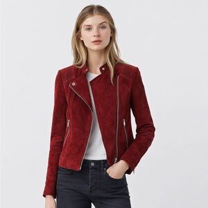 Alfani Red Genuine Suede Leather Moto Jacket